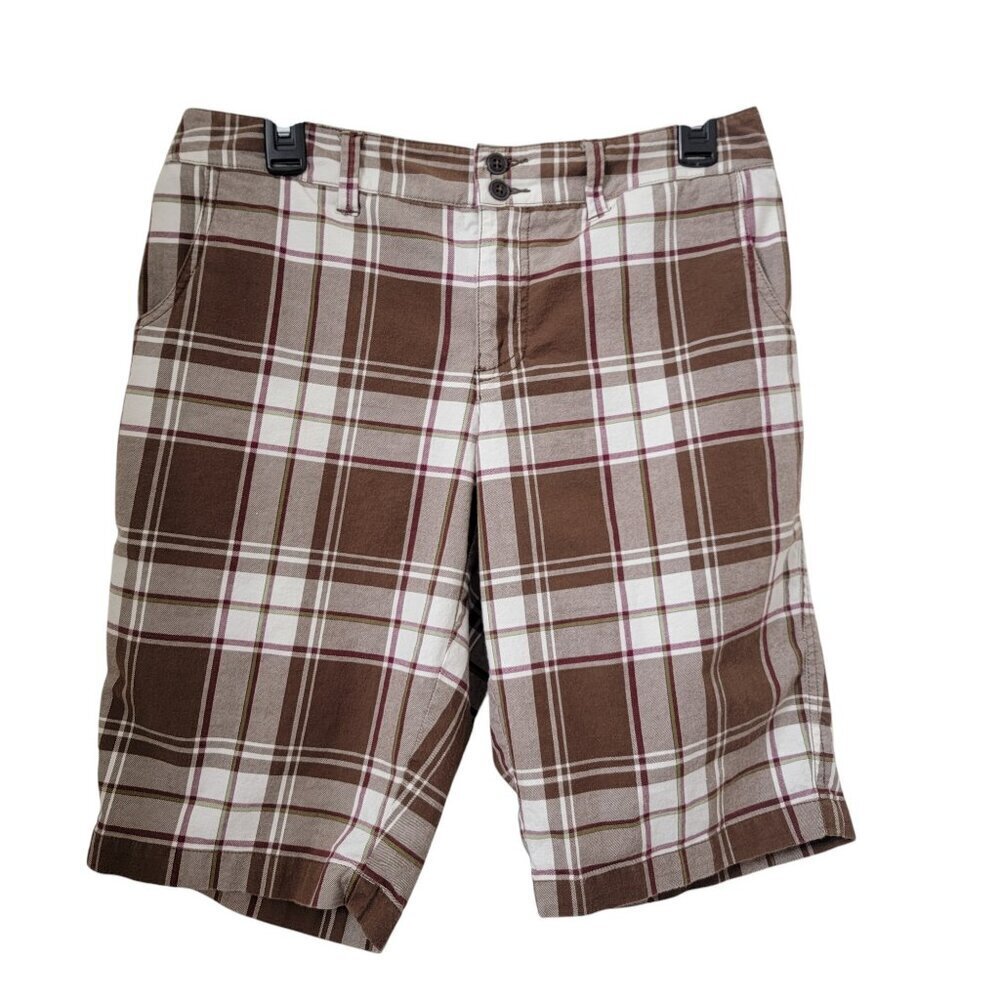 Tommy Hilfiger Size 6 Brown & Cream Plaid Bermuda Length Shorts, Exc. Used Cond.